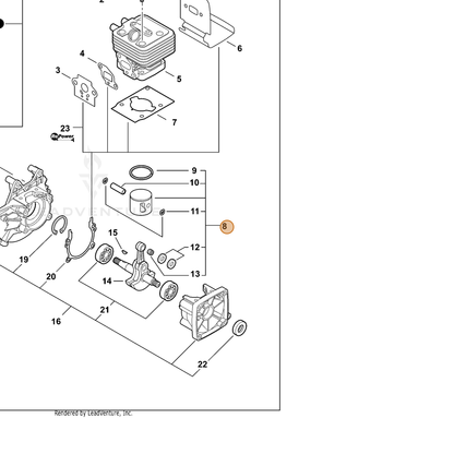 ECHO part P021047610 — IPL diagram snippet (6x zoom, amber highlight)