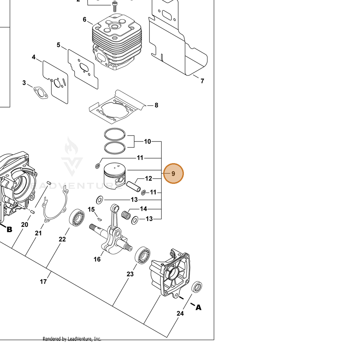 ECHO part P021048140 — IPL diagram snippet (6x zoom, amber highlight)