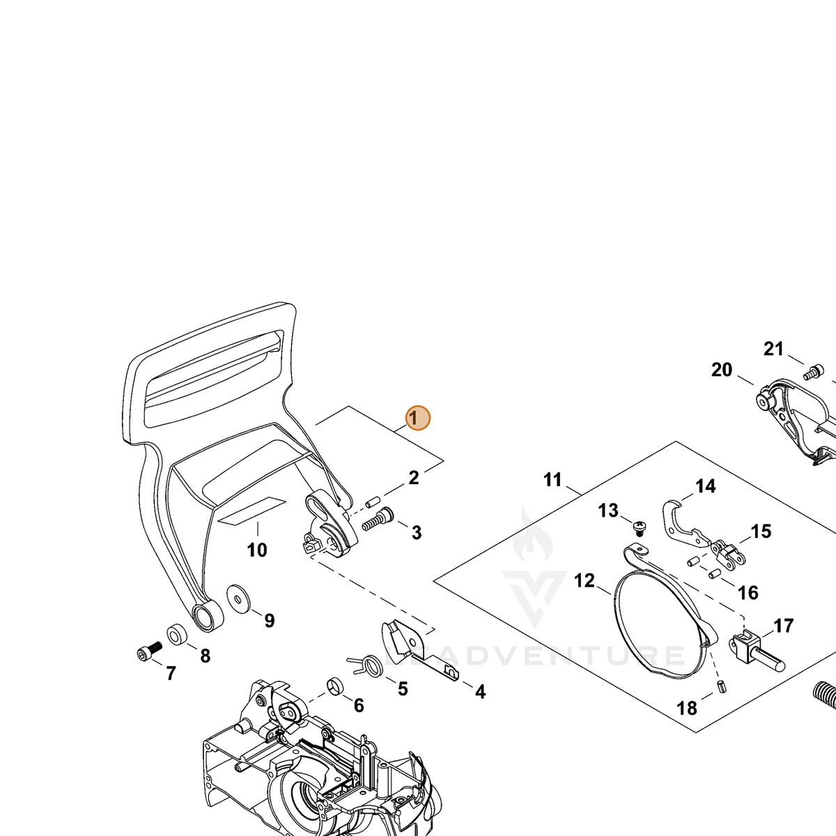 ECHO part P021048630 — IPL diagram snippet (6x zoom, amber highlight)