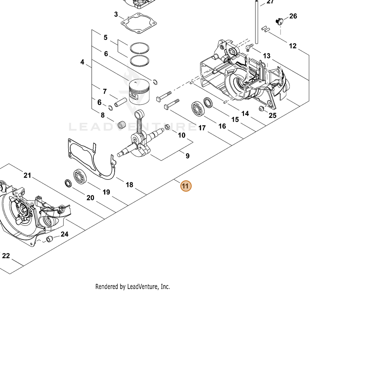 ECHO part P021048700 — IPL diagram snippet (6x zoom, amber highlight)