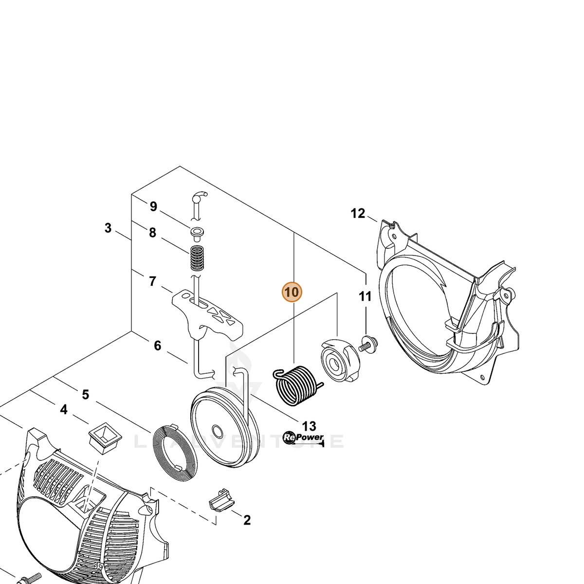 ECHO part P021048990 — IPL diagram snippet (6x zoom, amber highlight)
