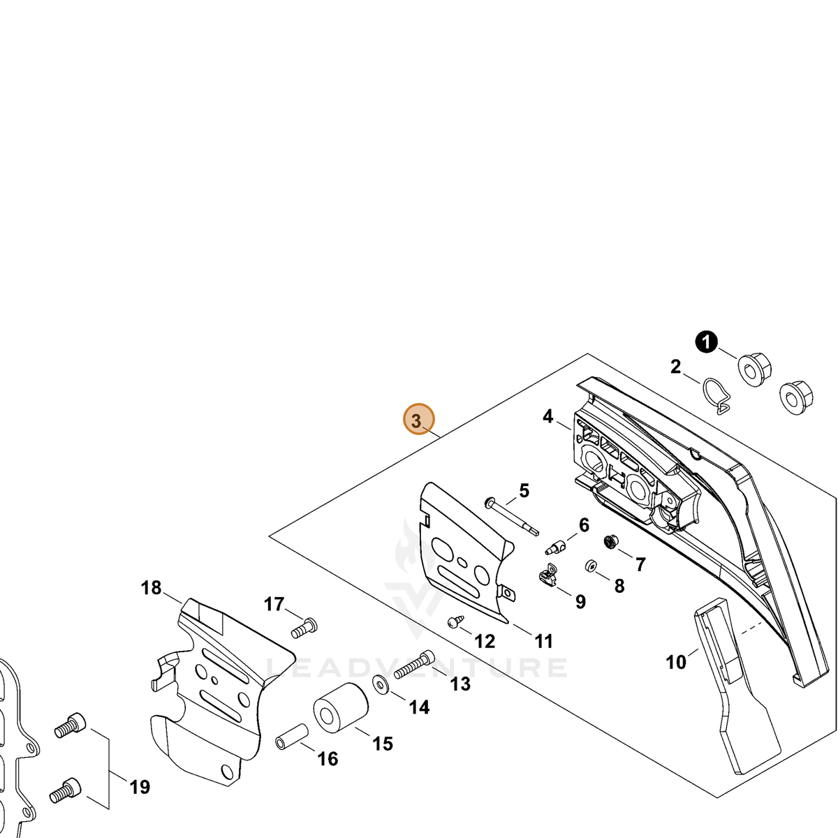 ECHO part P021049100 — IPL diagram snippet (6x zoom, amber highlight)