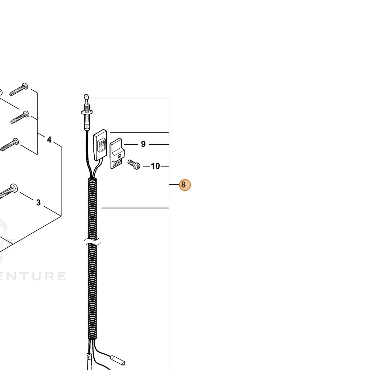 ECHO part P021049340 — IPL diagram snippet (6x zoom, amber highlight)
