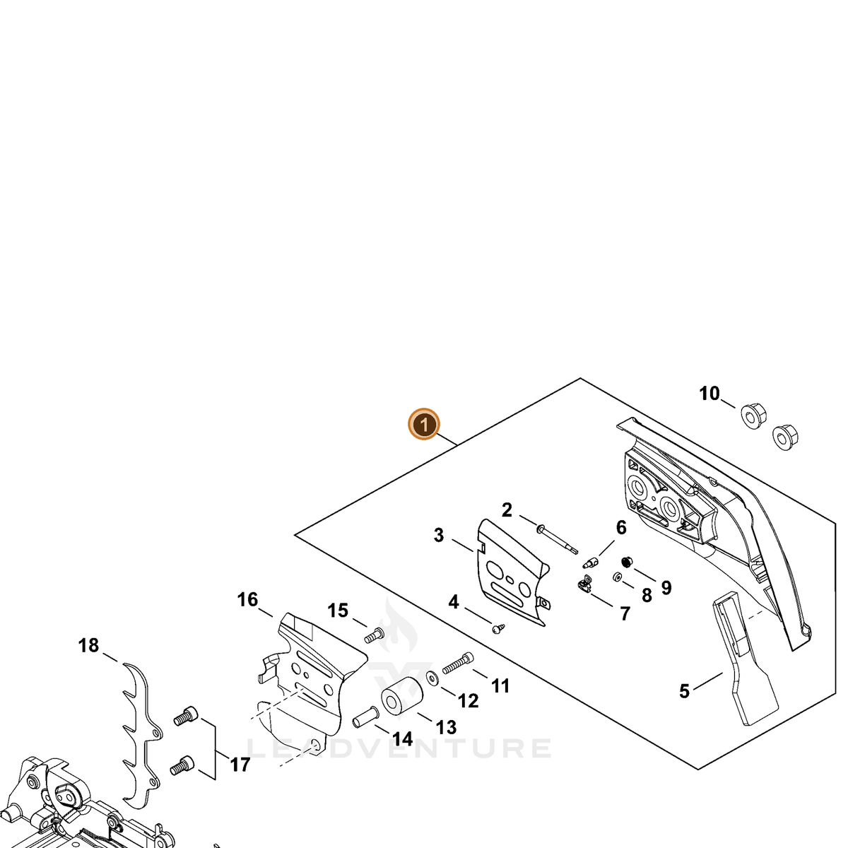 ECHO part P021049930 — IPL diagram snippet (6x zoom, amber highlight)