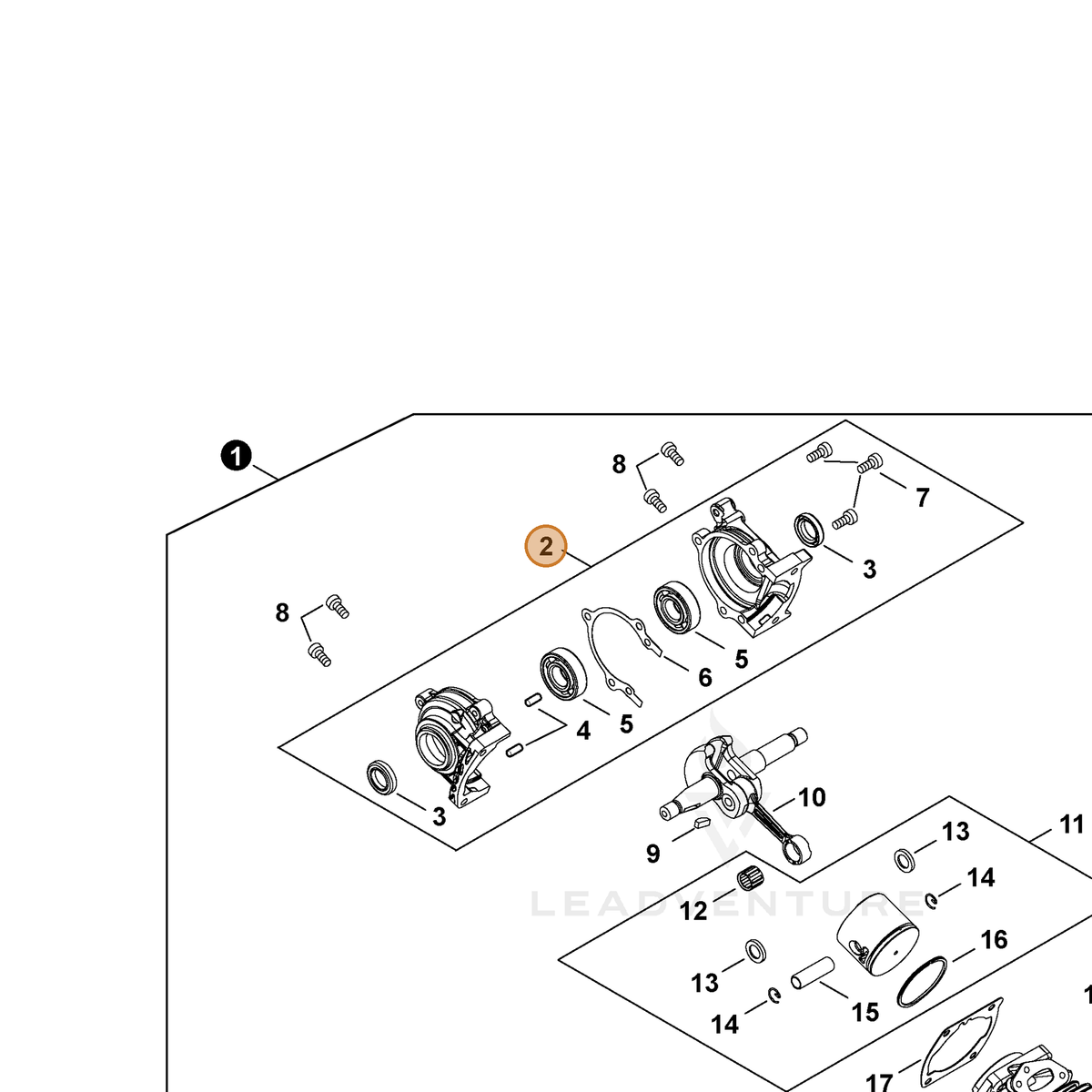 ECHO part P021050130 — IPL diagram snippet (6x zoom, amber highlight)