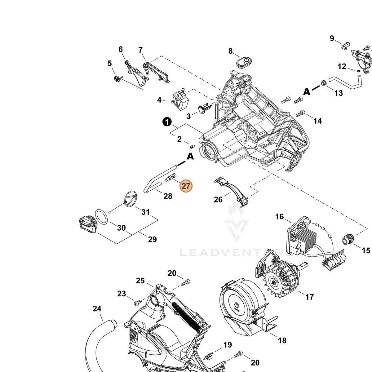 ECHO part P021050140 — IPL diagram snippet (6x zoom, amber highlight)