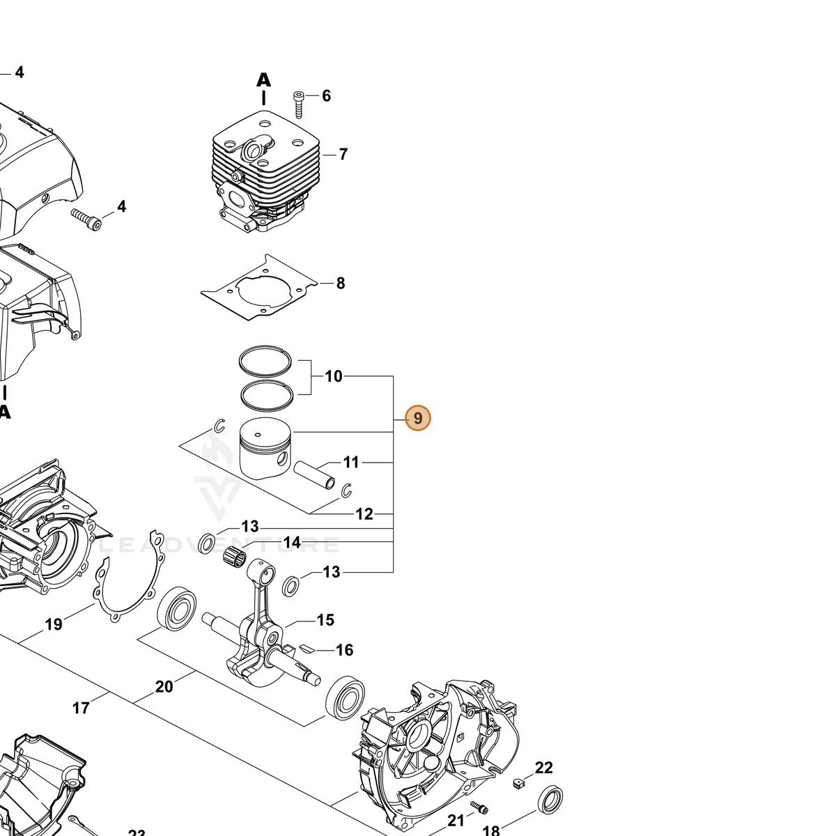 ECHO part P021050440 — IPL diagram snippet (6x zoom, amber highlight)