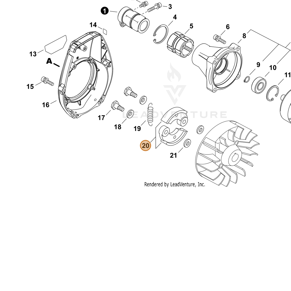 ECHO part P021051120 — IPL diagram snippet (6x zoom, amber highlight)
