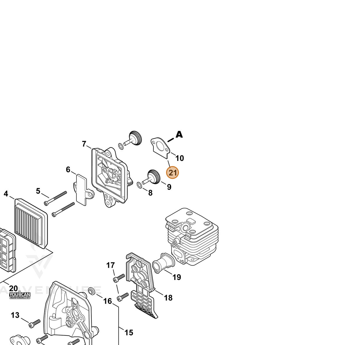 ECHO part P021051540 — IPL diagram snippet (6x zoom, amber highlight)