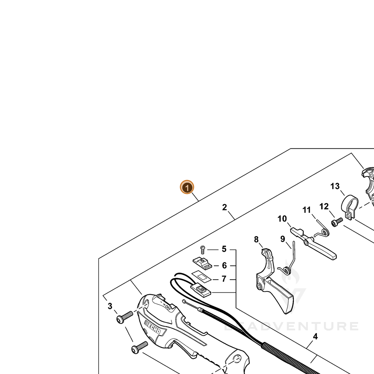 ECHO part P021052410 — IPL diagram snippet (6x zoom, amber highlight)