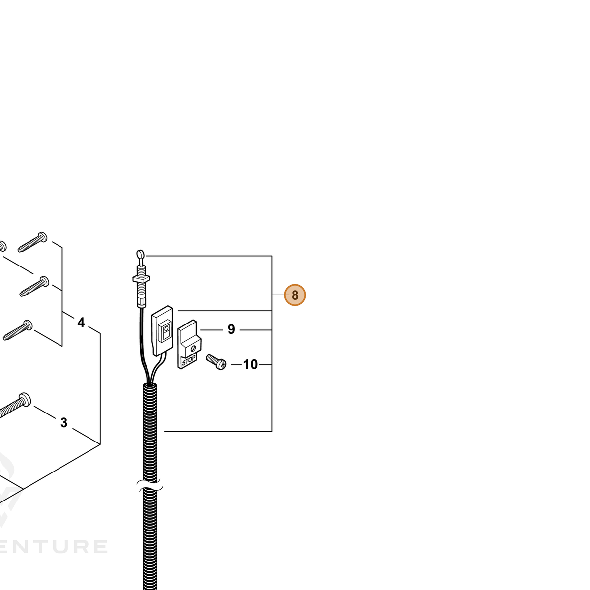 ECHO part P021052620 — IPL diagram snippet (6x zoom, amber highlight)