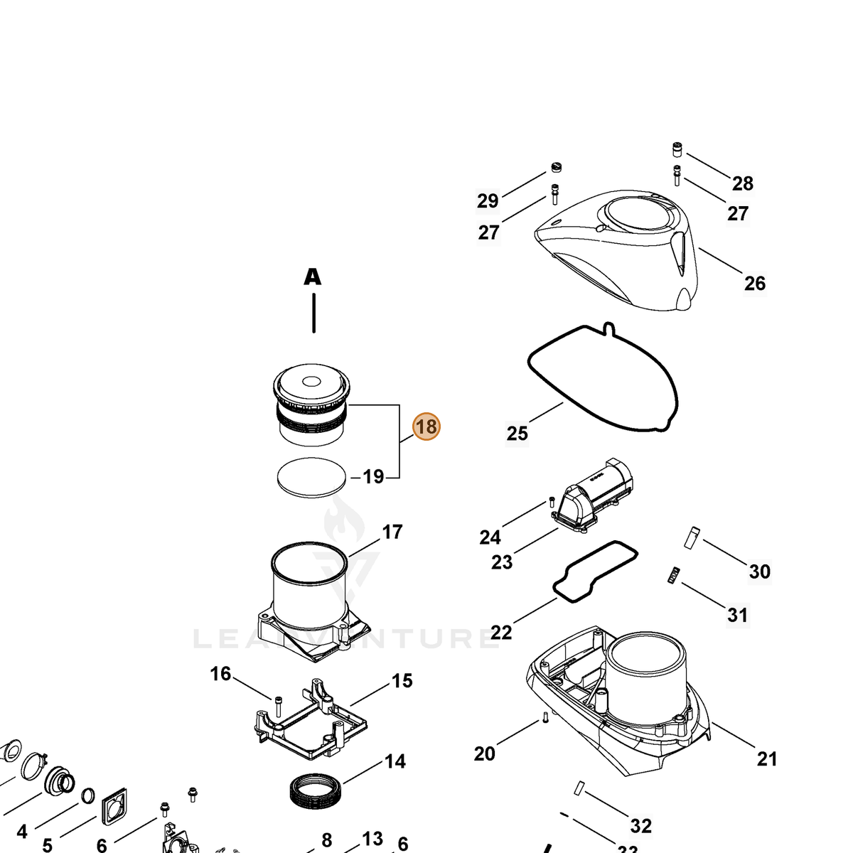 ECHO part P021052670 — IPL diagram snippet (6x zoom, amber highlight)