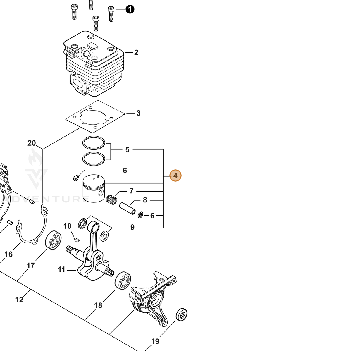 ECHO part P021052780 — IPL diagram snippet (6x zoom, amber highlight)