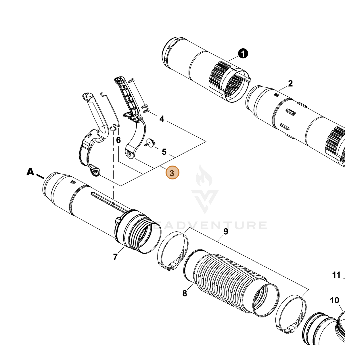 ECHO part P021052870 — IPL diagram snippet (6x zoom, amber highlight)