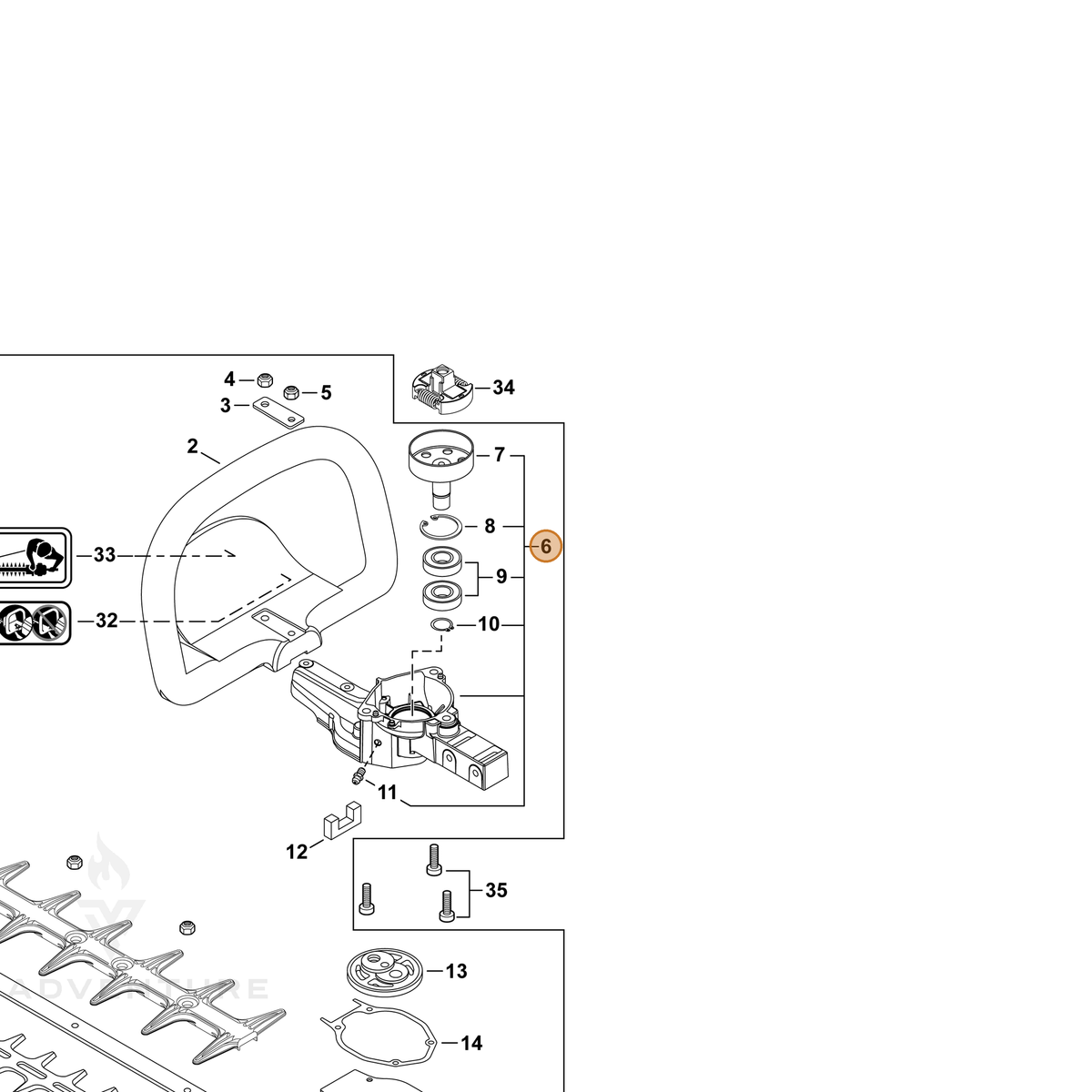 ECHO part P021052880 — IPL diagram snippet (6x zoom, amber highlight)