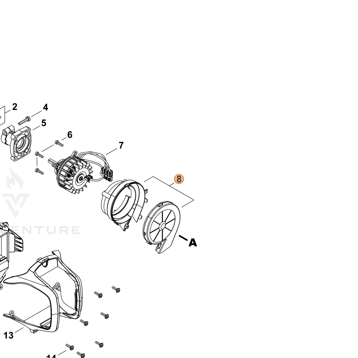 ECHO part P021054020 — IPL diagram snippet (6x zoom, amber highlight)