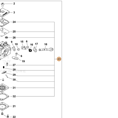 ECHO part P021054300 — IPL diagram snippet (6x zoom, amber highlight)