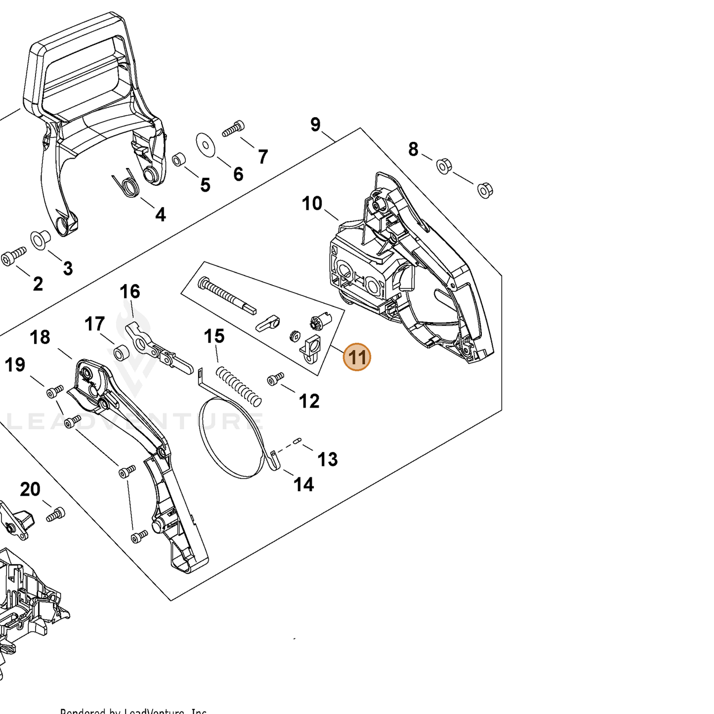 ECHO part P021054340 — IPL diagram snippet (6x zoom, amber highlight)