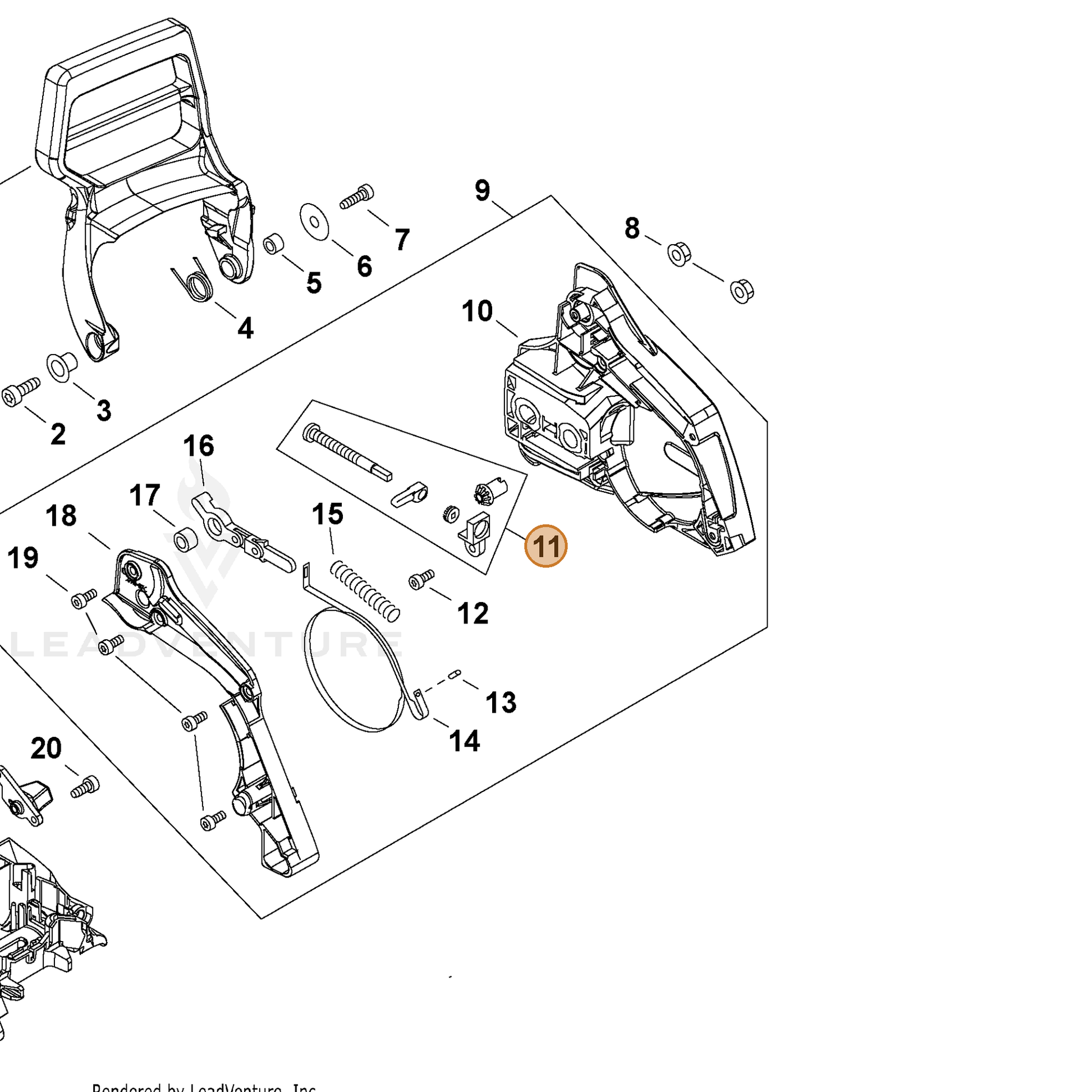 ECHO part P021054340 — IPL diagram snippet (6x zoom, amber highlight)
