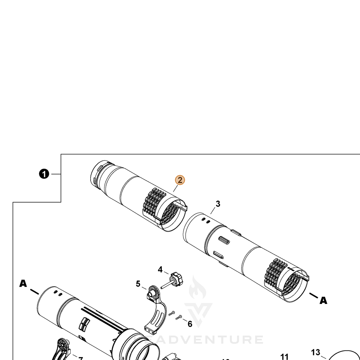 ECHO part P021054520 — IPL diagram snippet (6x zoom, amber highlight)