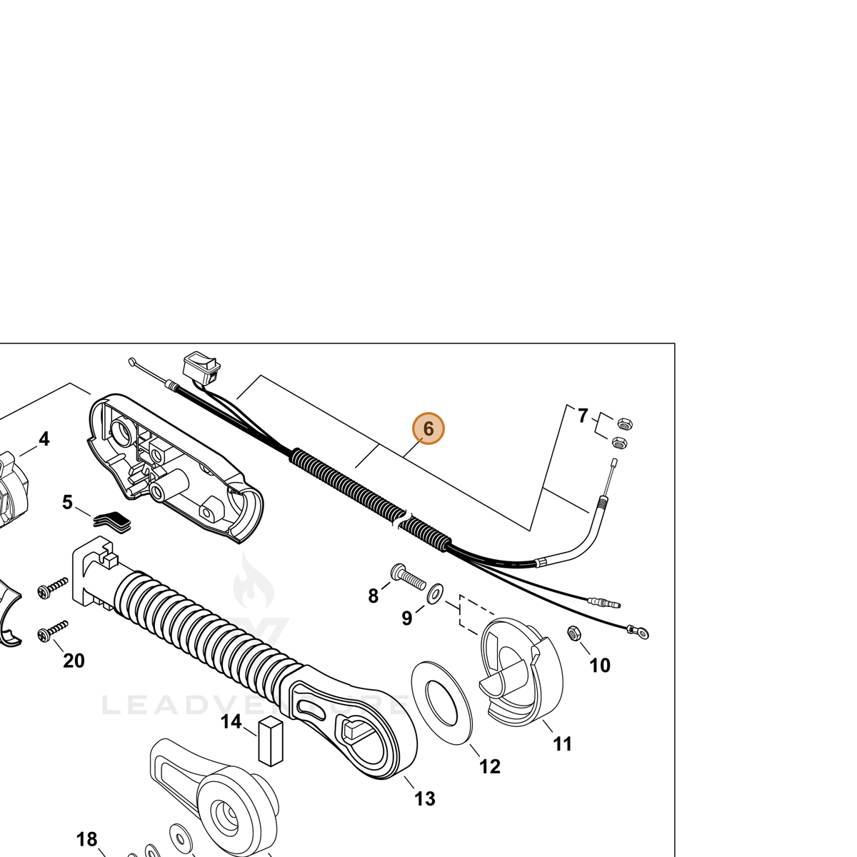 ECHO part P021054570 — IPL diagram snippet (6x zoom, amber highlight)