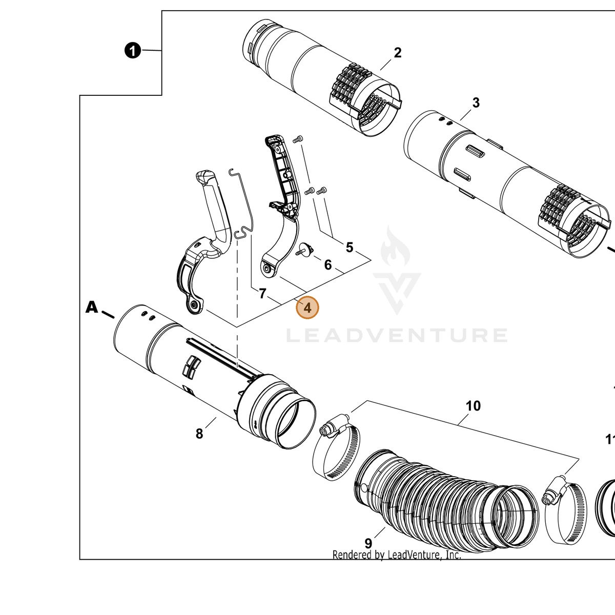 ECHO part P021054580 — IPL diagram snippet (6x zoom, amber highlight)