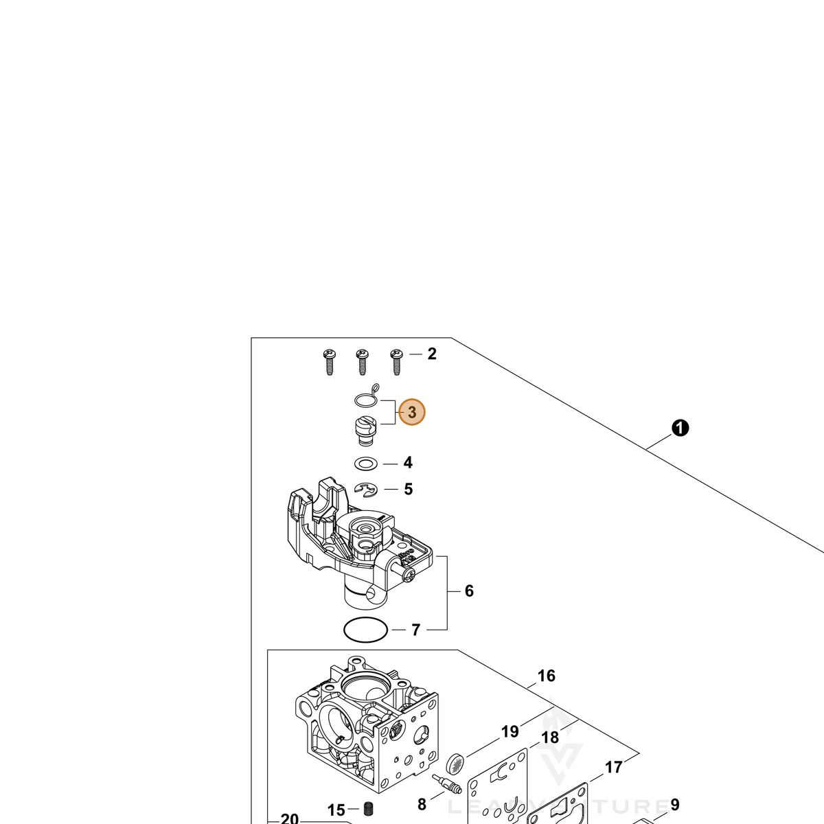 Echo part P021054860 — IPL diagram snippet (6x zoom, amber highlight)