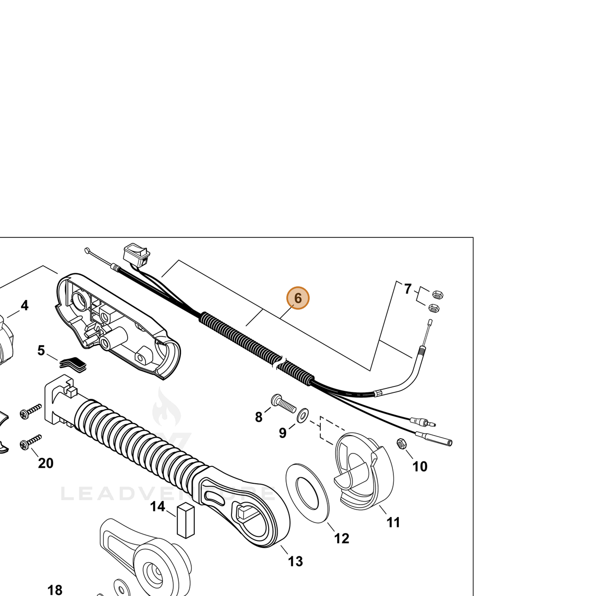 ECHO part P021054880 — IPL diagram snippet (6x zoom, amber highlight)