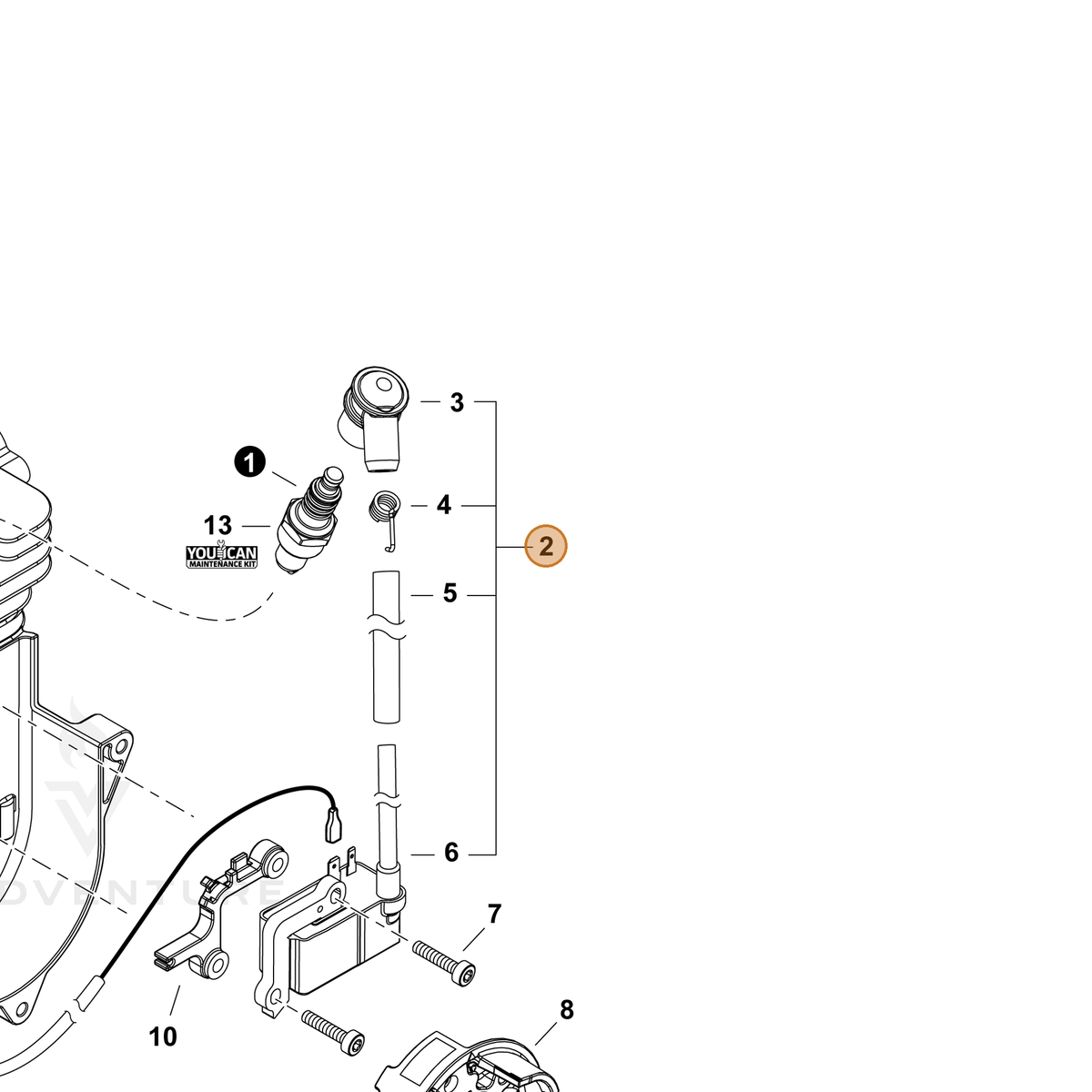 ECHO part P021054890 — IPL diagram snippet (6x zoom, amber highlight)