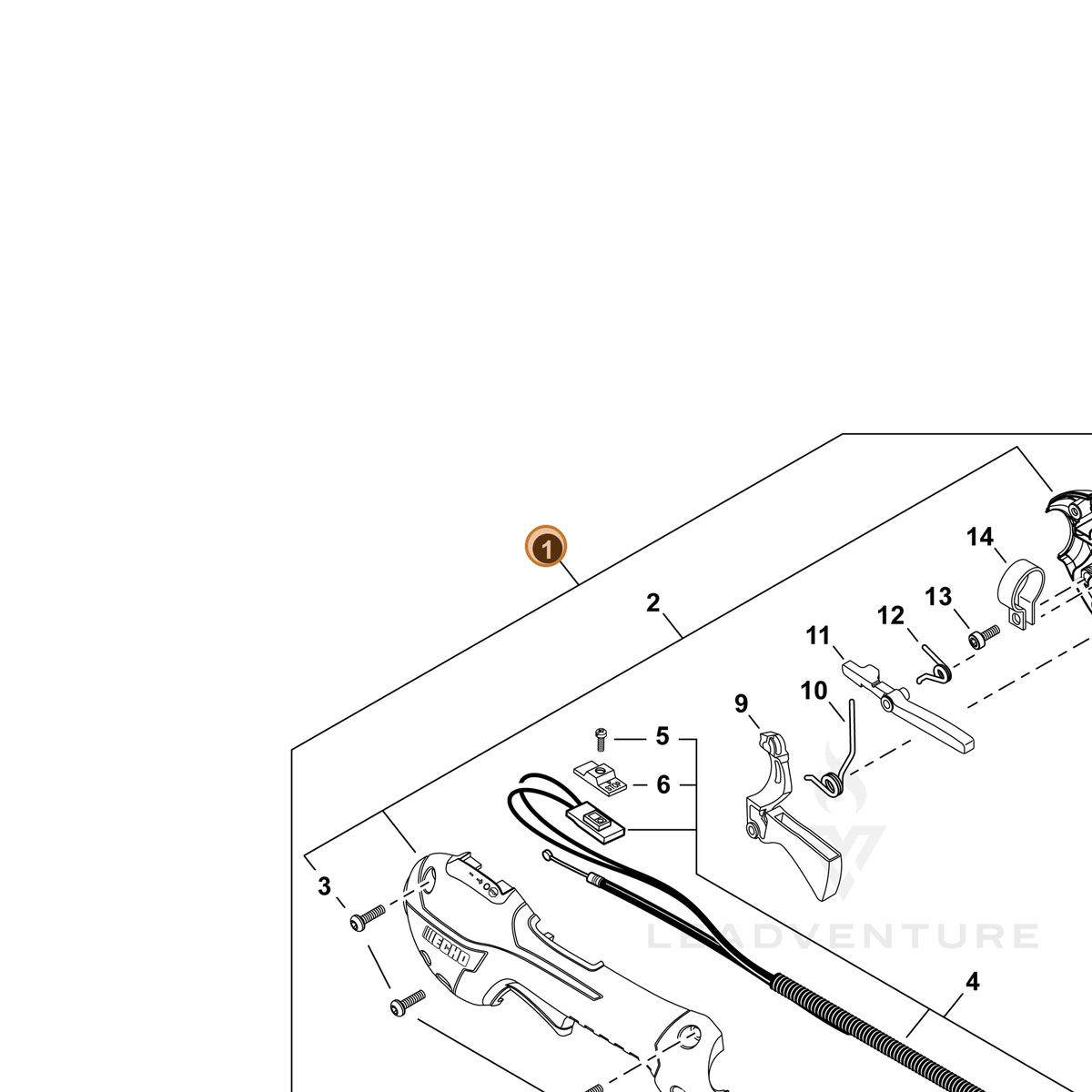 Echo part P021055791 — IPL diagram snippet (6x zoom, amber highlight)
