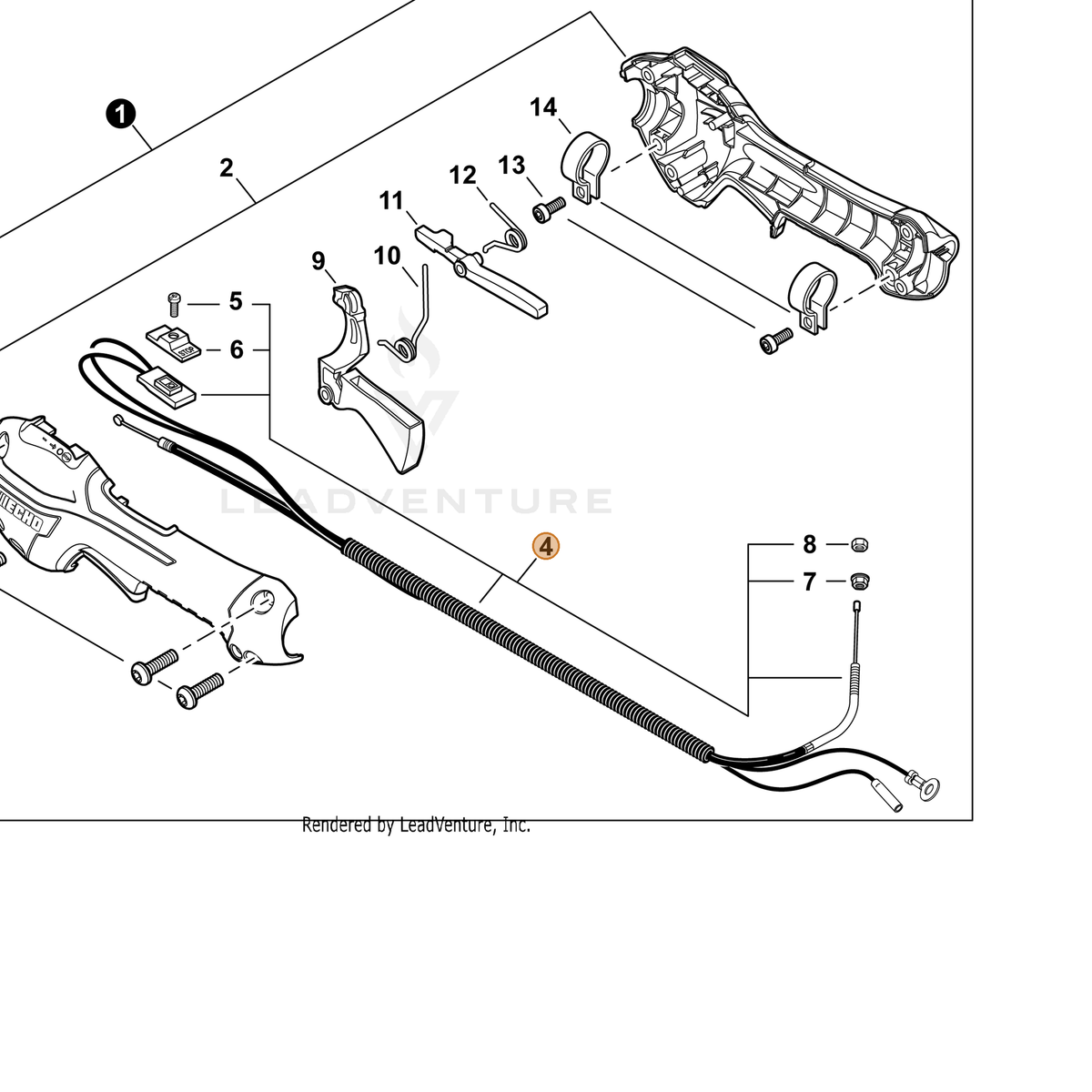 Echo part P021055810 — IPL diagram snippet (6x zoom, amber highlight)