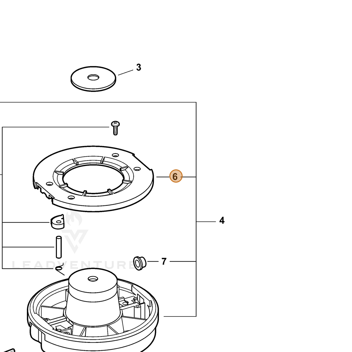 ECHO part P022001070 — IPL diagram snippet (6x zoom, amber highlight)