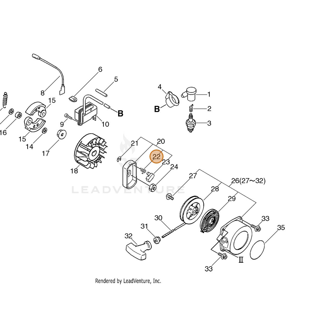 ECHO part P022002090 — IPL diagram snippet (6x zoom, amber highlight)