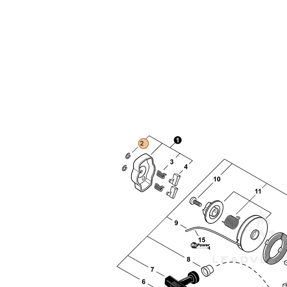 ECHO part P022002100 — IPL diagram snippet (6x zoom, amber highlight)