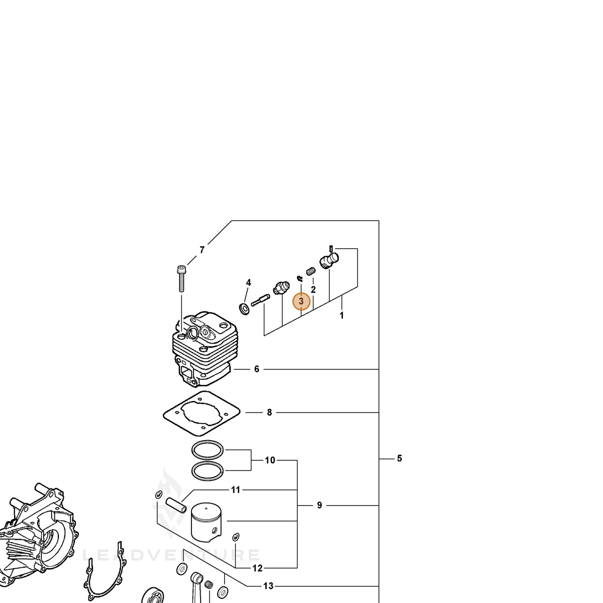 ECHO part P022002110 — IPL diagram snippet (6x zoom, amber highlight)