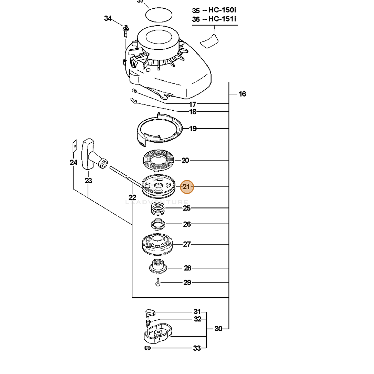 ECHO part P022004690 — IPL diagram snippet (6x zoom, amber highlight)