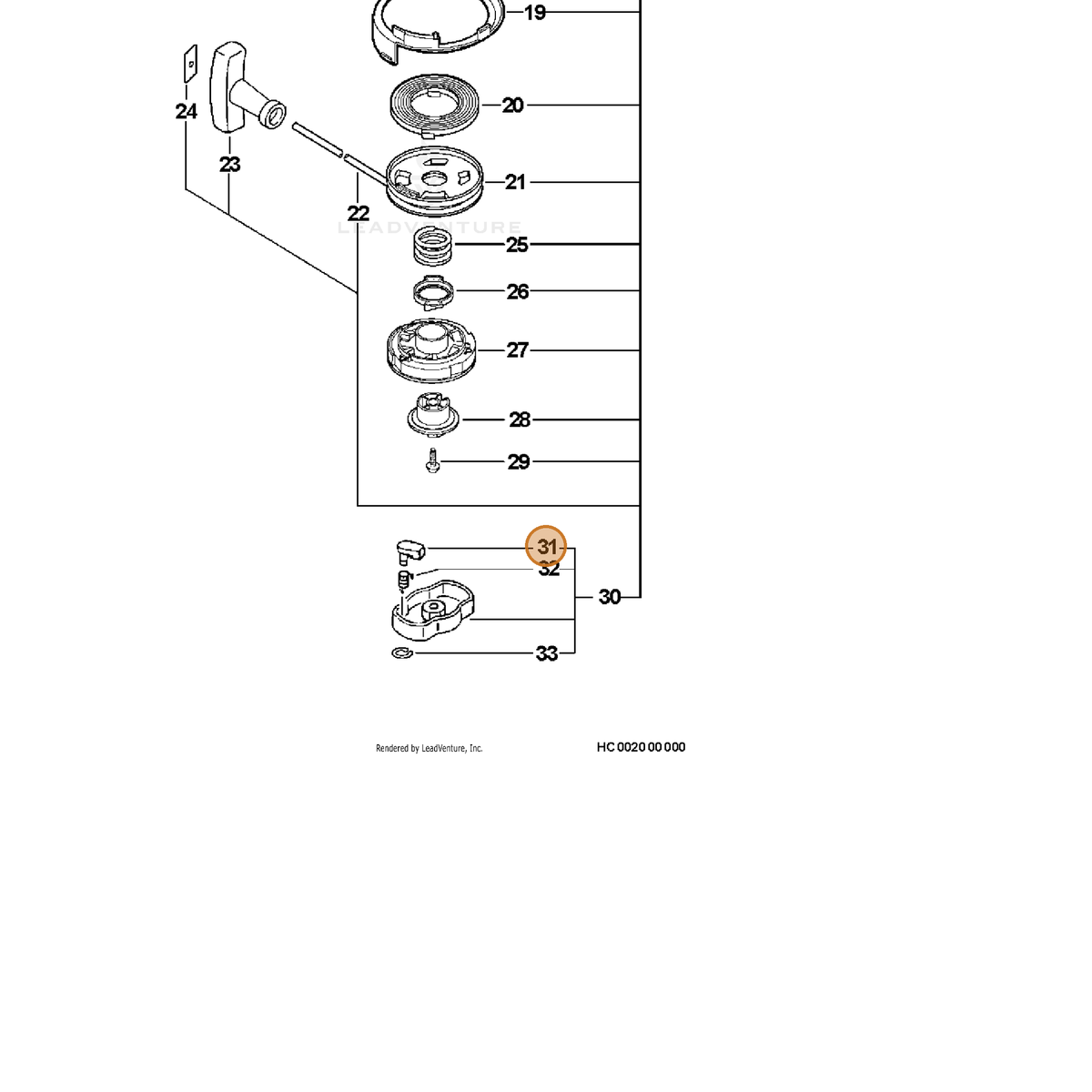 ECHO part P022004740 — IPL diagram snippet (6x zoom, amber highlight)