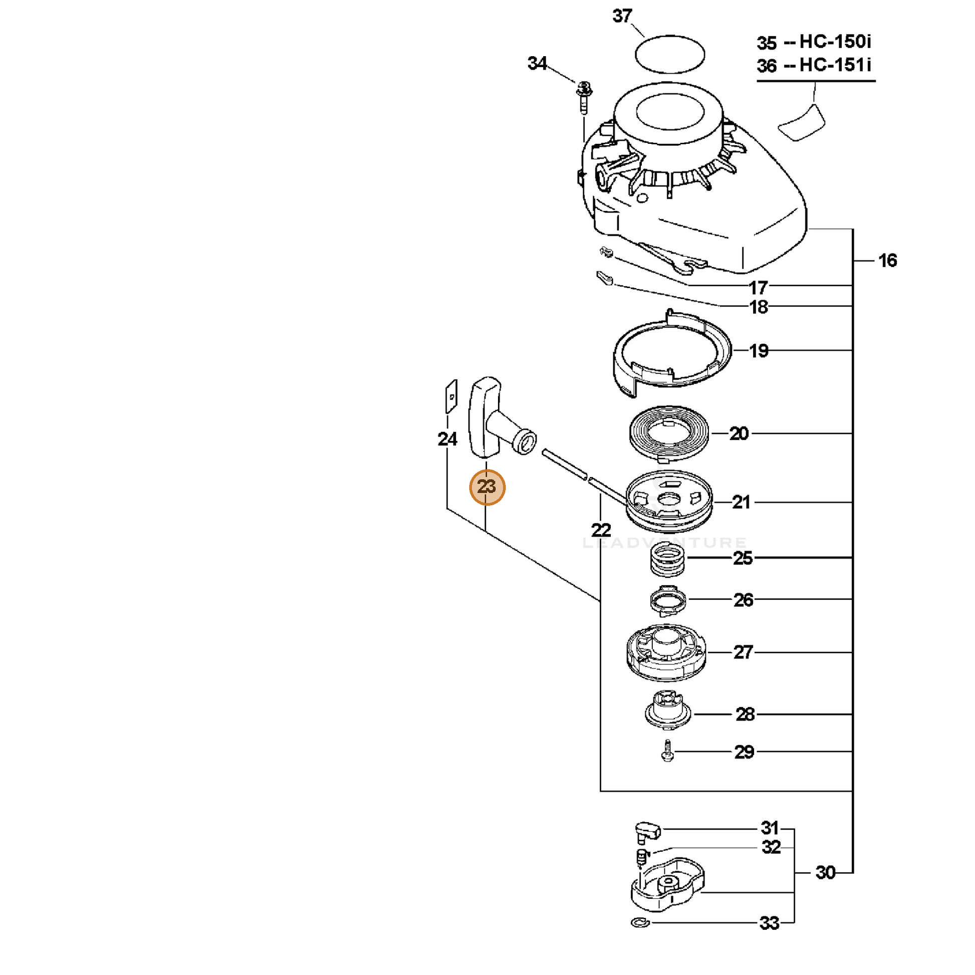 ECHO part P022004990 — IPL diagram snippet (6x zoom, amber highlight)