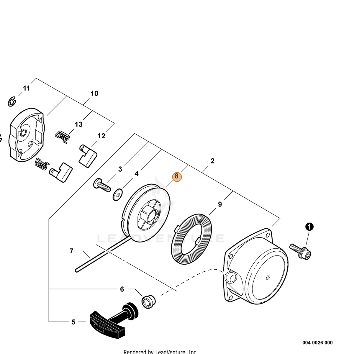 ECHO part P022005910 — IPL diagram snippet (6x zoom, amber highlight)