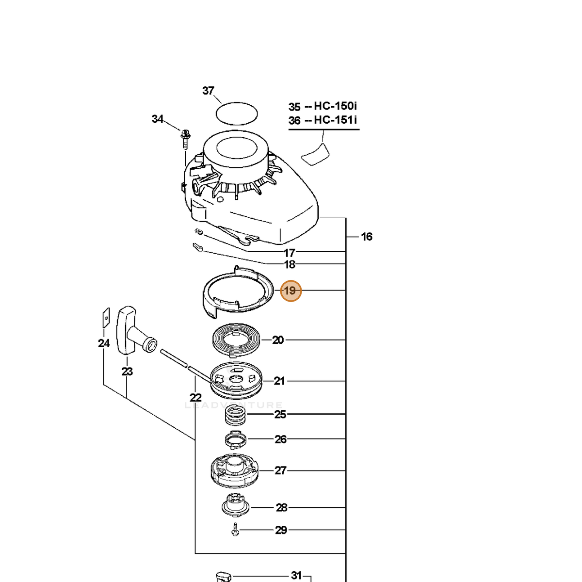 ECHO part P022006500 — IPL diagram snippet (6x zoom, amber highlight)