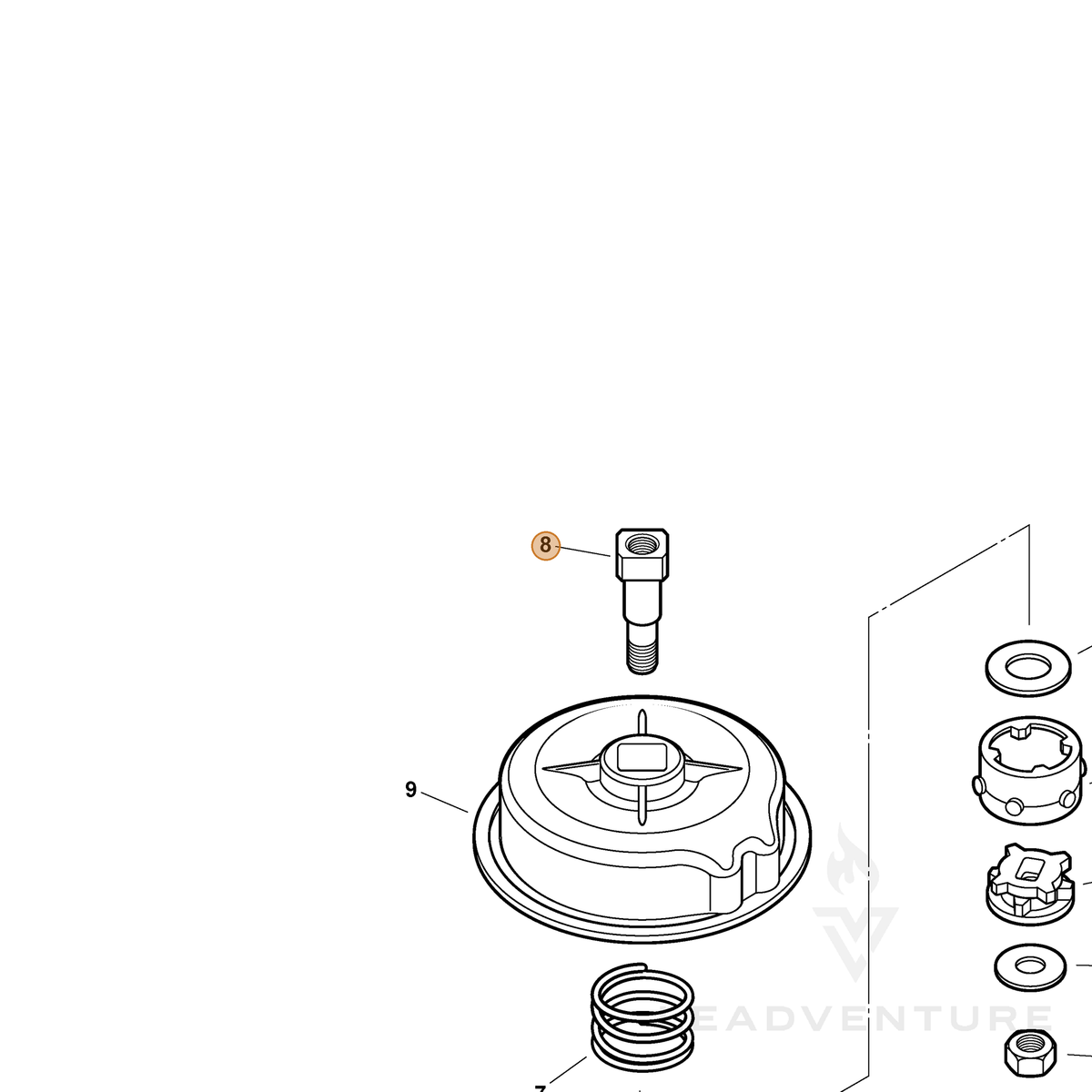 ECHO part P022006730 — IPL diagram snippet (6x zoom, amber highlight)