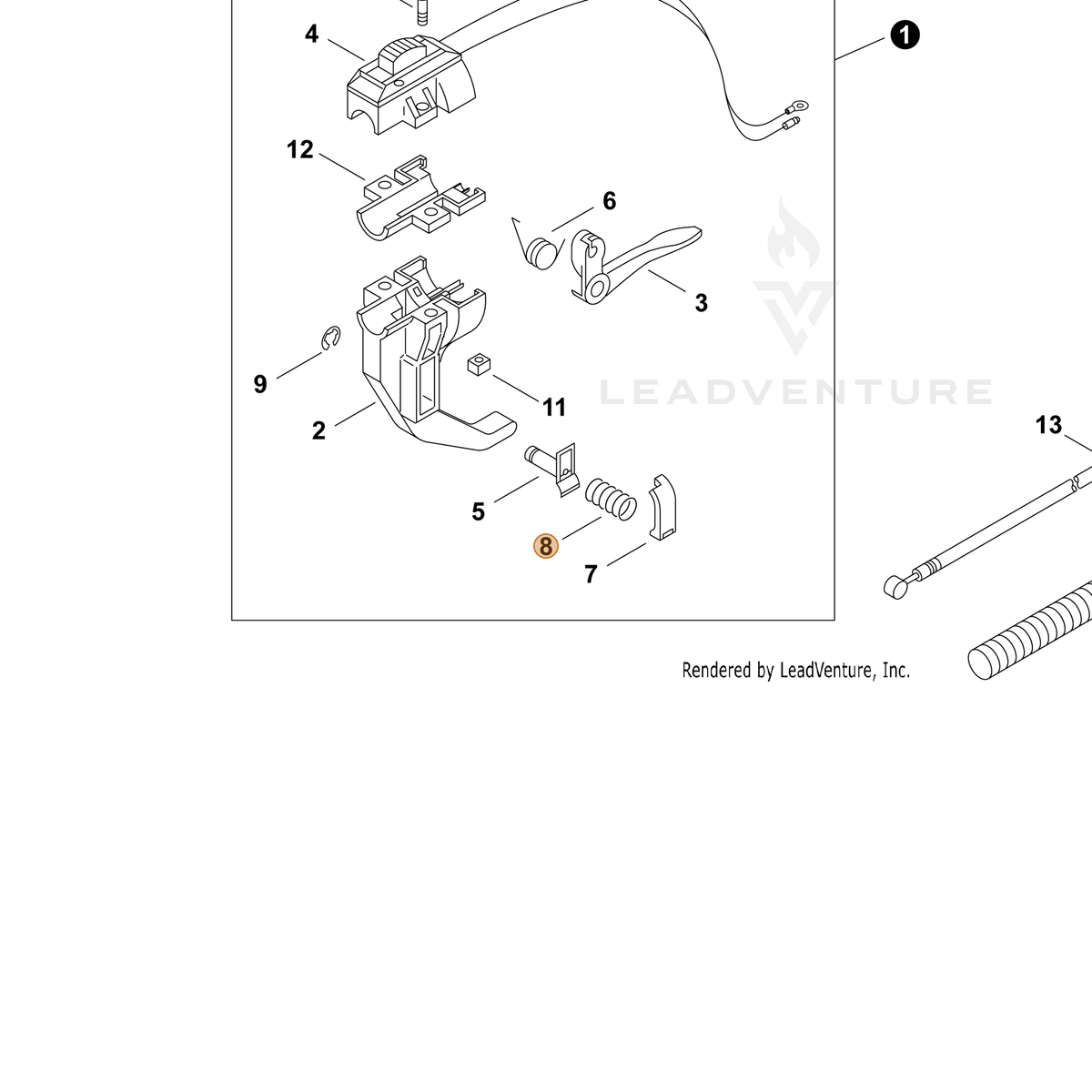 ECHO part P022007800 — IPL diagram snippet (6x zoom, amber highlight)