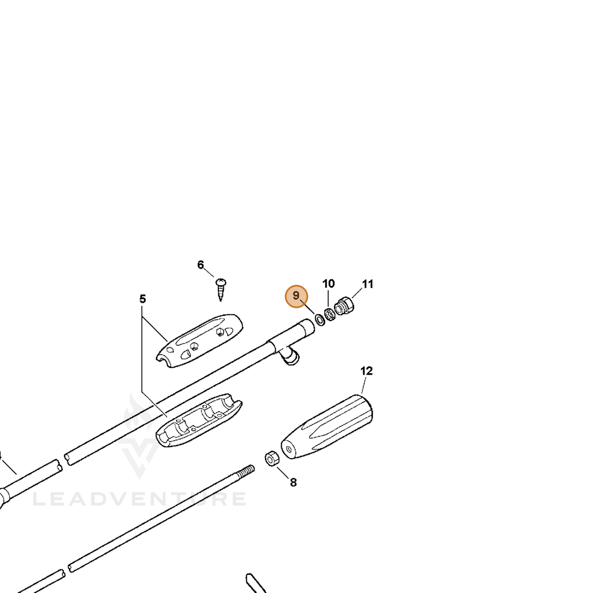 ECHO part P022008190 — IPL diagram snippet (6x zoom, amber highlight)