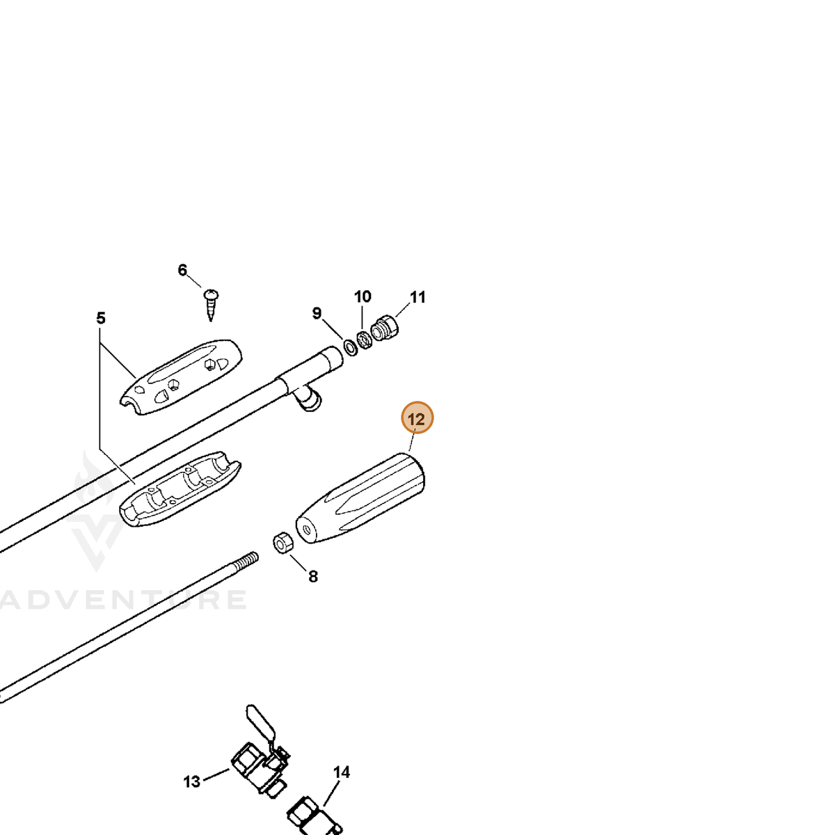 ECHO part P022008230 — IPL diagram snippet (6x zoom, amber highlight)