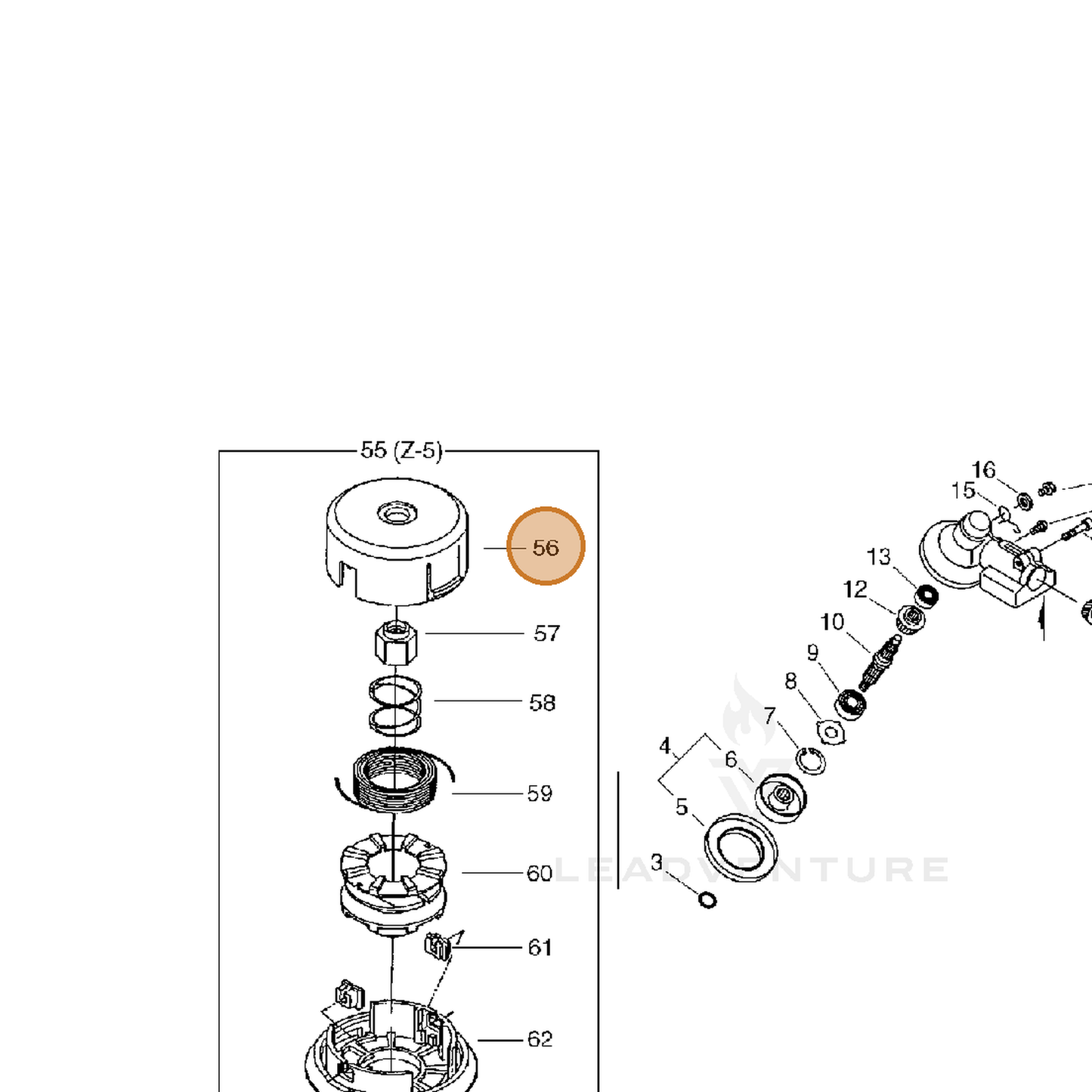 ECHO part P022010420 — IPL diagram snippet (6x zoom, amber highlight)