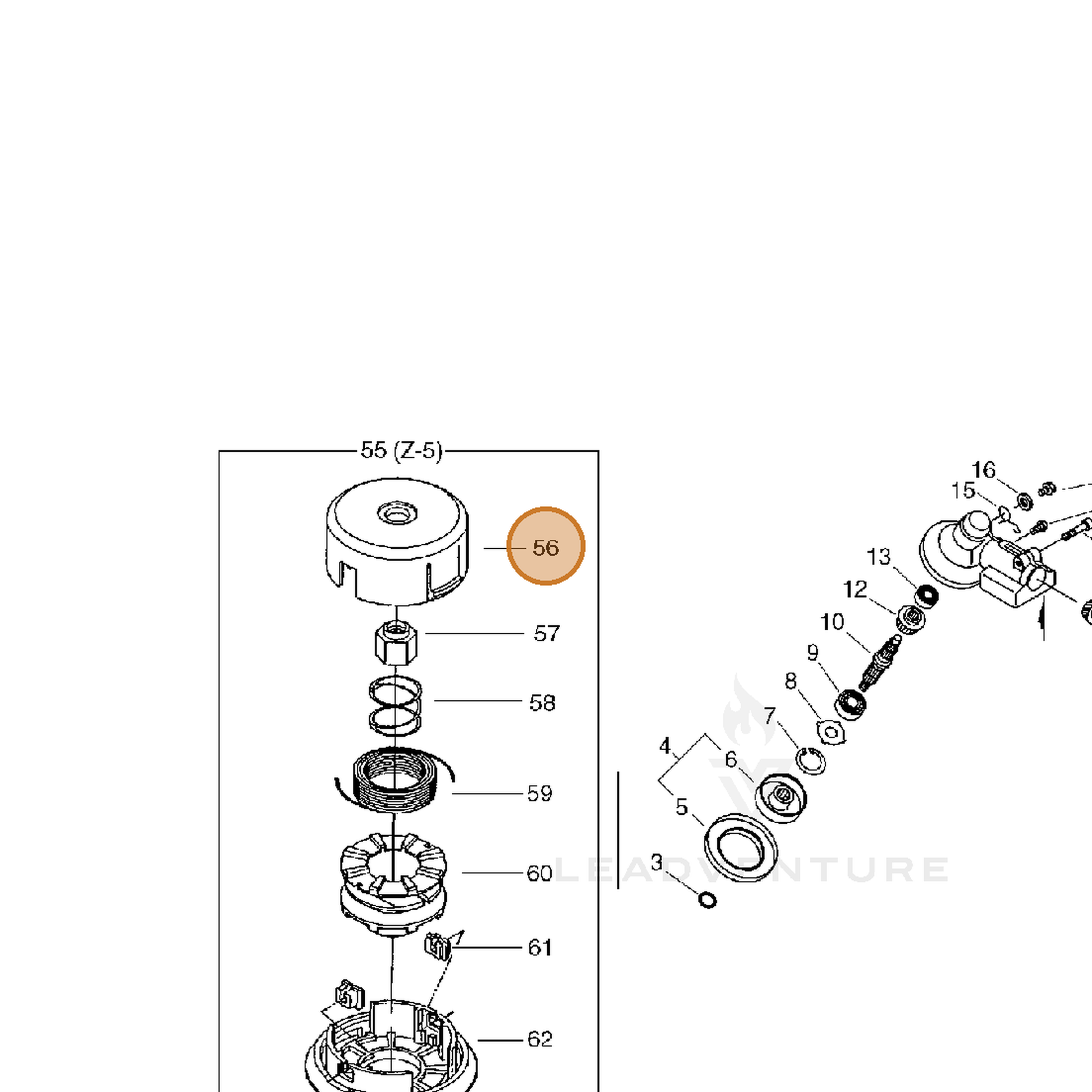 ECHO part P022010420 — IPL diagram snippet (6x zoom, amber highlight)