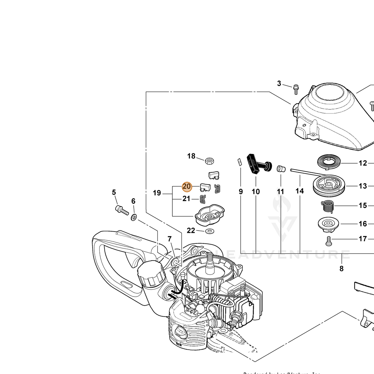 ECHO part P022020030 — IPL diagram snippet (6x zoom, amber highlight)