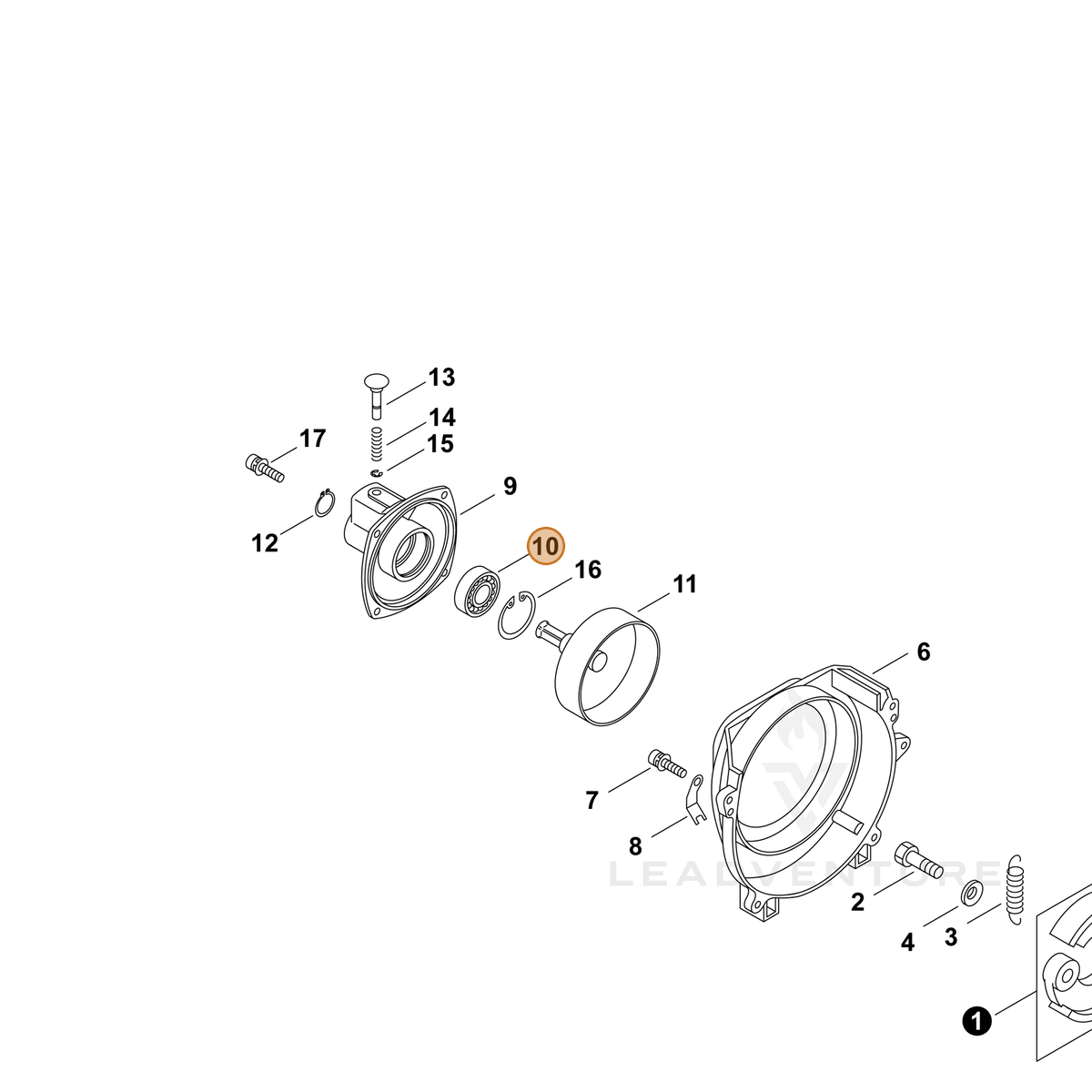 ECHO part P022020960 — IPL diagram snippet (6x zoom, amber highlight)