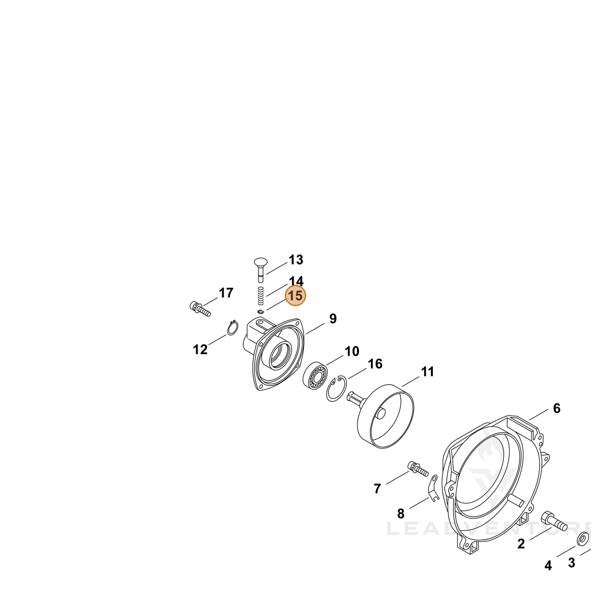 ECHO part P022021000 — IPL diagram snippet (6x zoom, amber highlight)