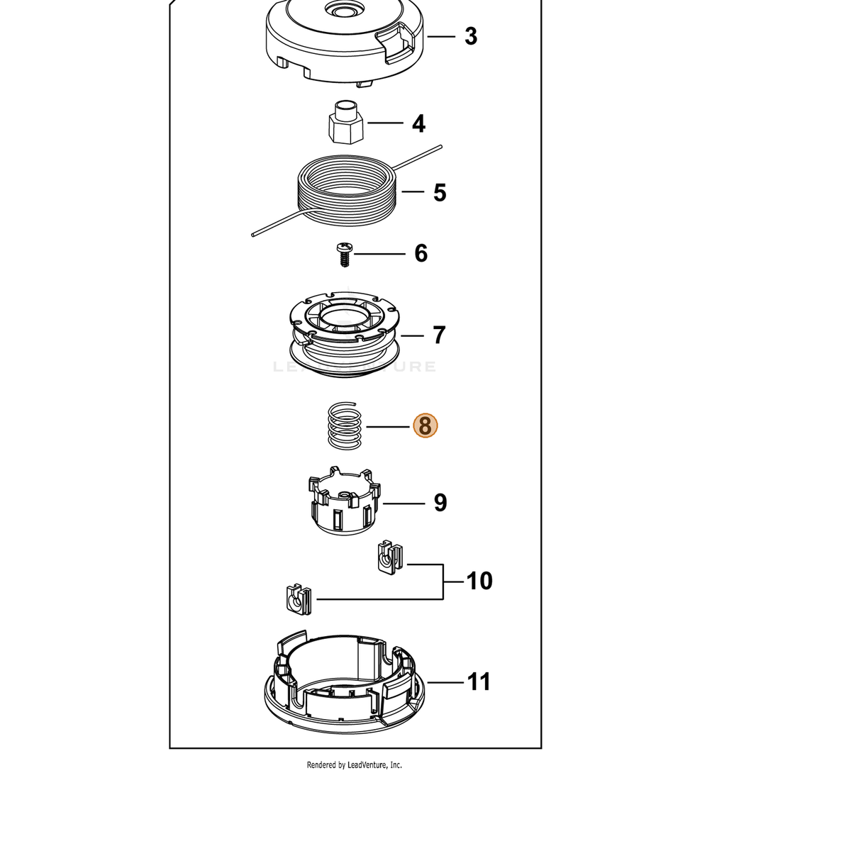 ECHO part P022025570 — IPL diagram snippet (6x zoom, amber highlight)